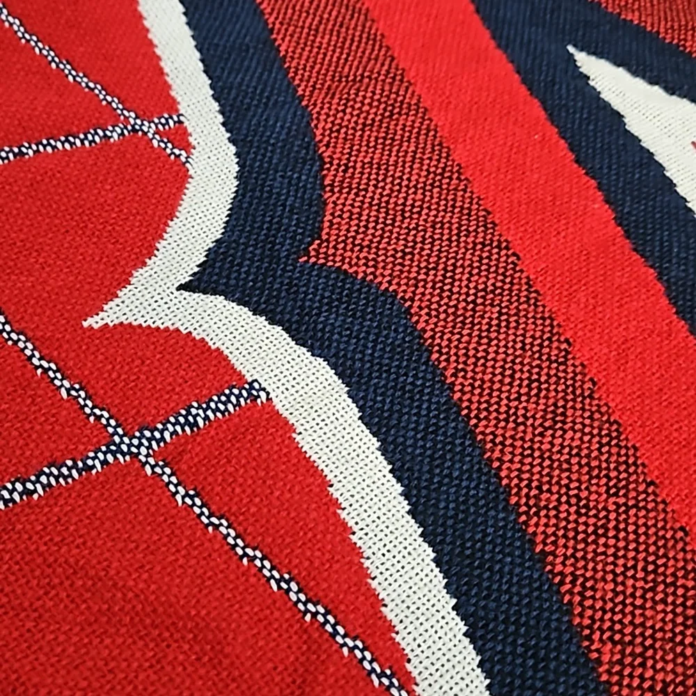 LA Angels of Aneheim Woven Tapestry Blanket Home Decor Red White Blue Frayed Hem